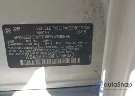 2015 BMW 328I xDrive z USA, uszkodzony, nr VIN WBA3B3G59FNT68437